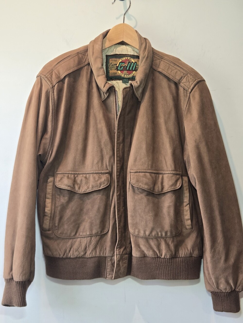 Vintage G-III Global Identity 90s Soft Brown Leather Bomber Jacket XL